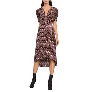 BCBGMAXAZRIA Twist-Front Geometric Print Midi Dress M